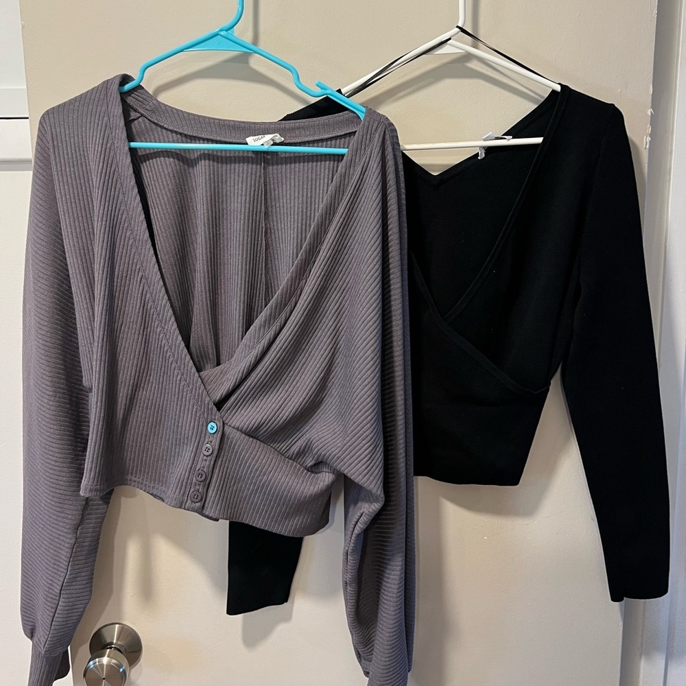 2 cropped long sleeve shirts